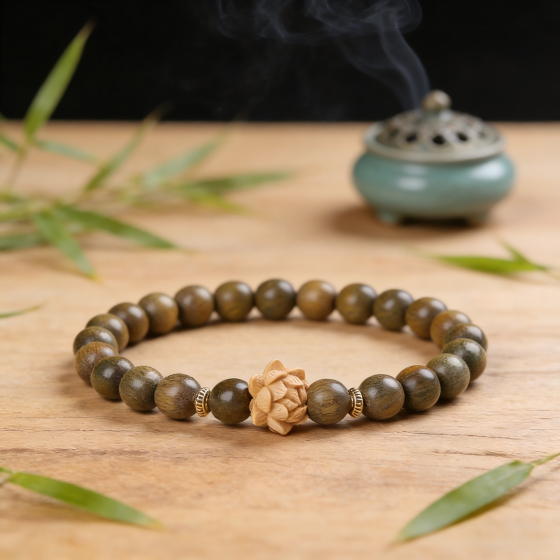 White Horse Temple Sandalwood Double-Circle Lotus Bracelet